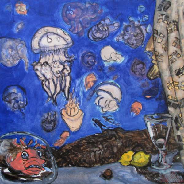 Méduses et citrons - 80x80 - huile sur toile